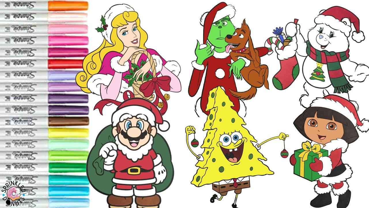 Christmas Coloring Book Compilation for Kids Disney Princess Super Mario Grinch Care Bears SpongeBob