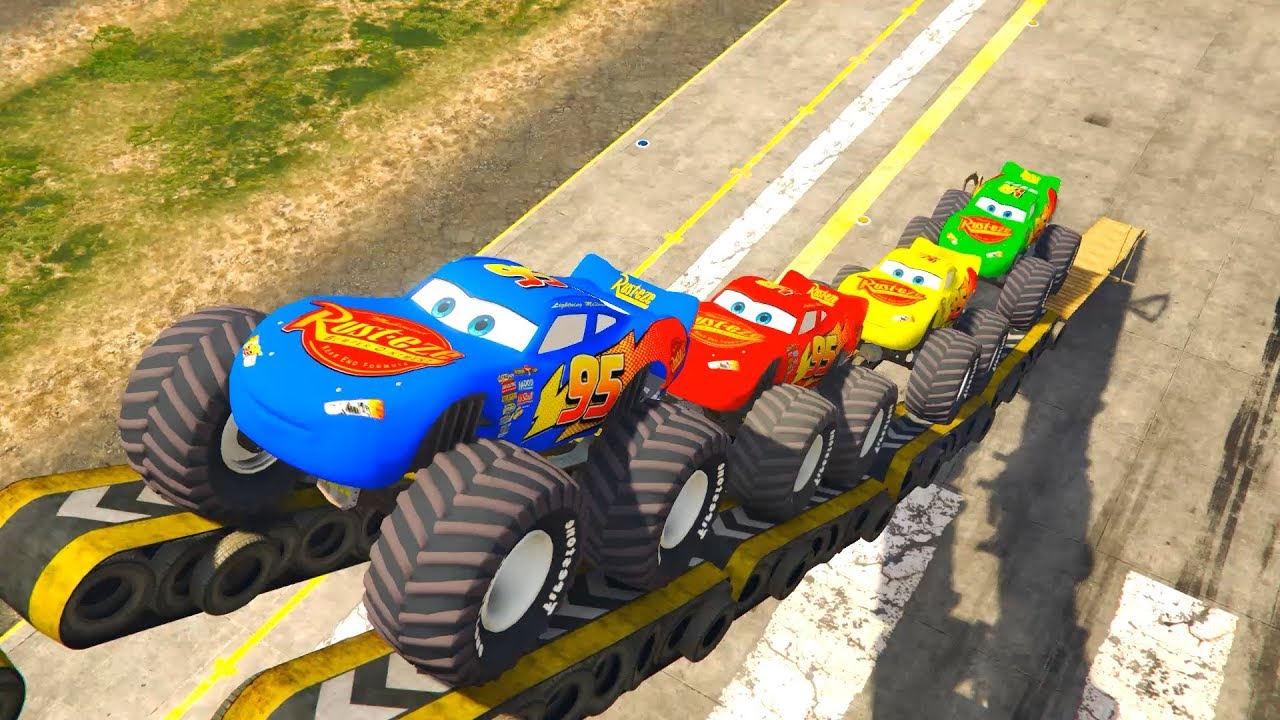 McQueen Güçlü Canavar Arabalar Tehlikeli Parkurda Yarışıyor - GTA 5 MODS