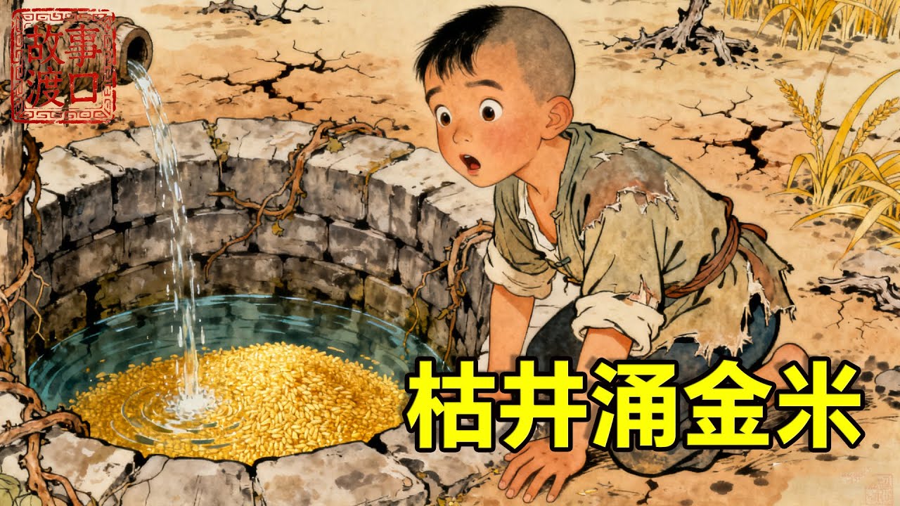 無賴兄嫂將傻弟弟趕出家門，只給傻弟弟只一口枯井，他日日打掃井邊枯葉，大旱來臨井底竟湧出甘泉和黃金米！【故事渡口】#民間故事 #故事分享 #故事