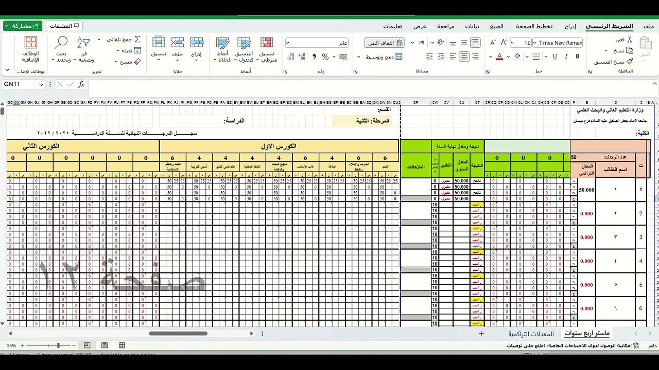 شرح برنامج لسجل اساس مقترح ( ماستر شيت اكسل ) دفعة متخرجة لاربع مراحل