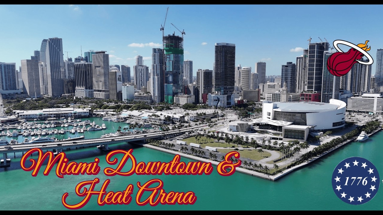 Miami’s Waterfront Icons Miami Heat Arena, Biscayne Bay & PortMiami 4K