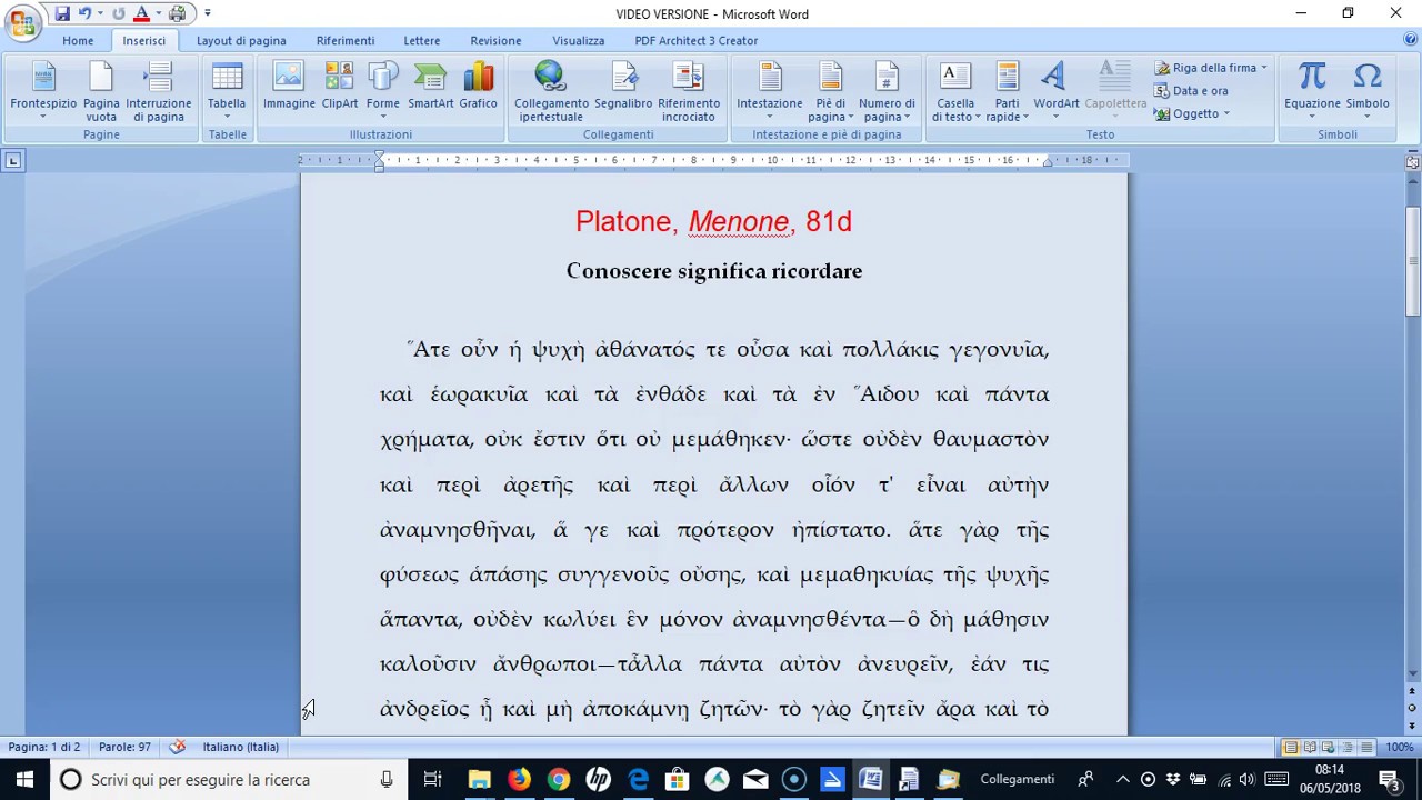 Platone, MENONE, 81d (Conoscere significa ricordare)