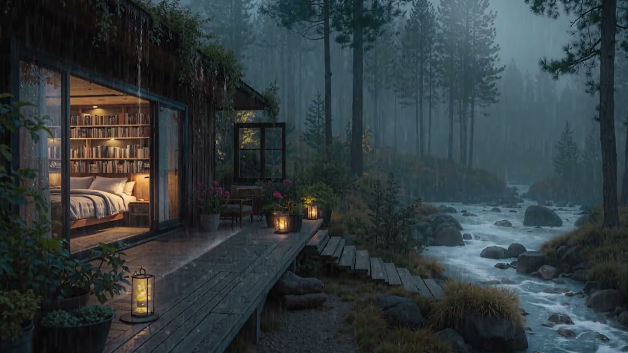 Soft Rain Falling on a Forest Cabin Roof 🌧️ Cozy Indoor Night Ambience | 4K – No Ads