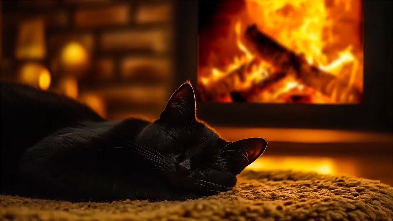 Sleeping Beside a Black Cat by the Fire 🔥🐾 Cozy Sounds for Deep Rest | Fireplace ASMR