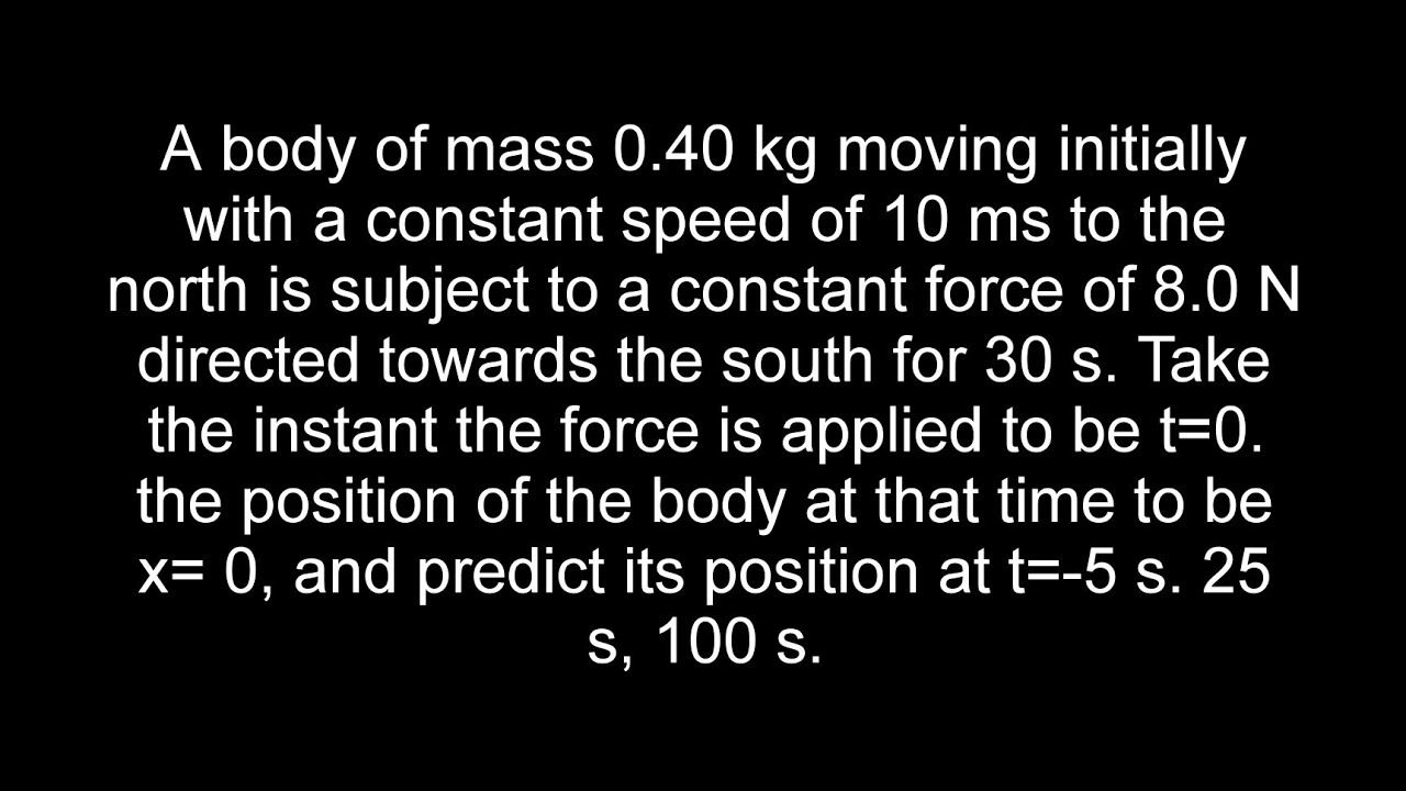 A body of mass 0.40 kg moving initially with a constant speed of 10 ms to the north is subject to a