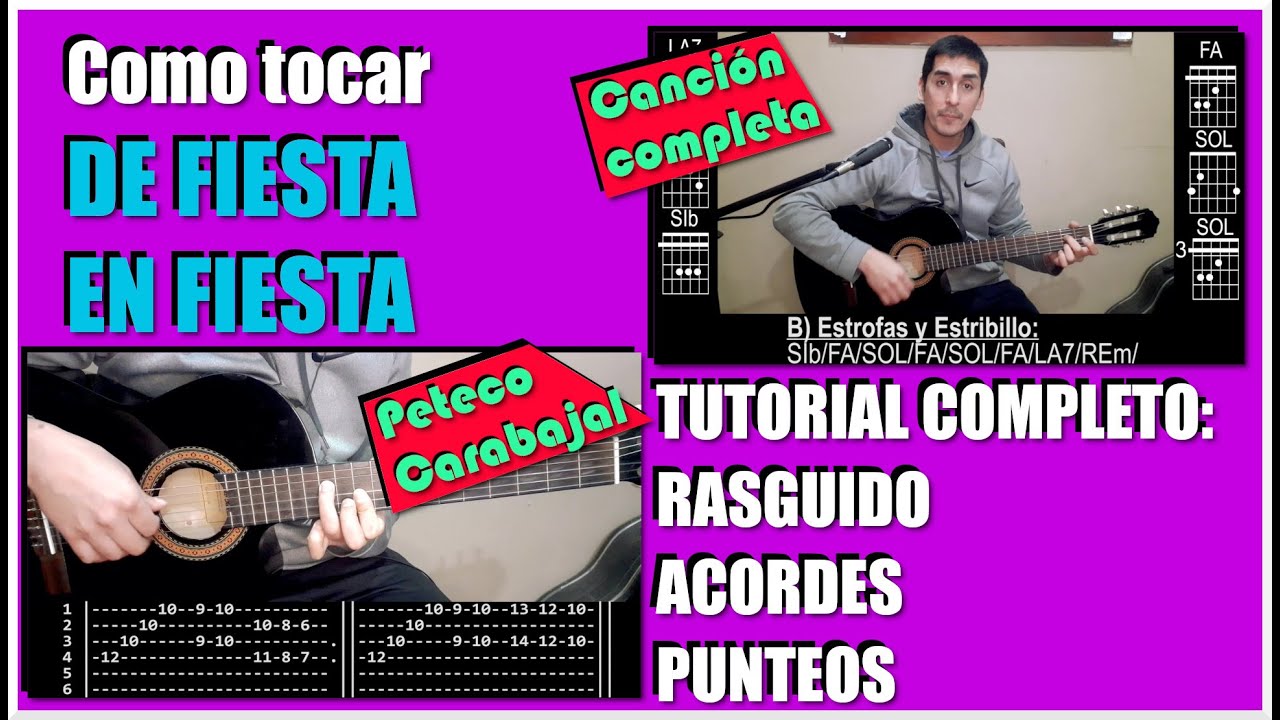 DE FIESTA EN FIESTA - Tutorial: RASGUIDO, ACORDES Y PUNTEO  - Versión de PETECO CARABAJAL