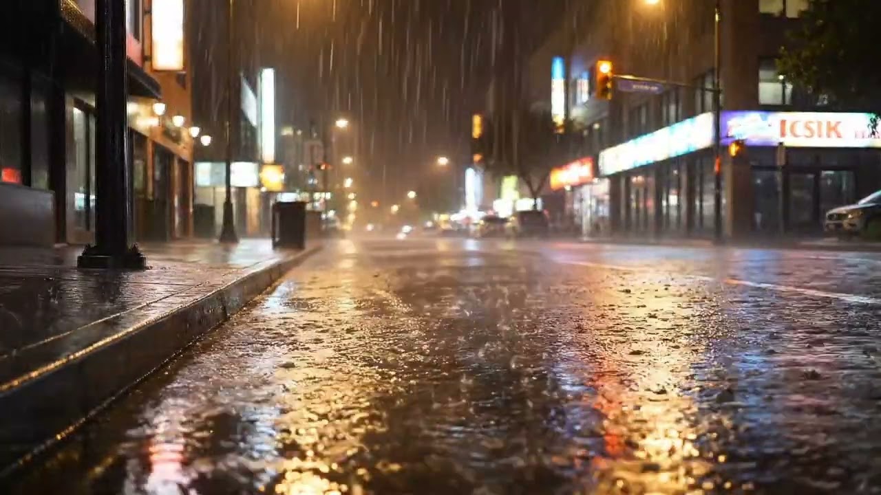The sound of heavy rain on street night is the perfect solution for insomnia.