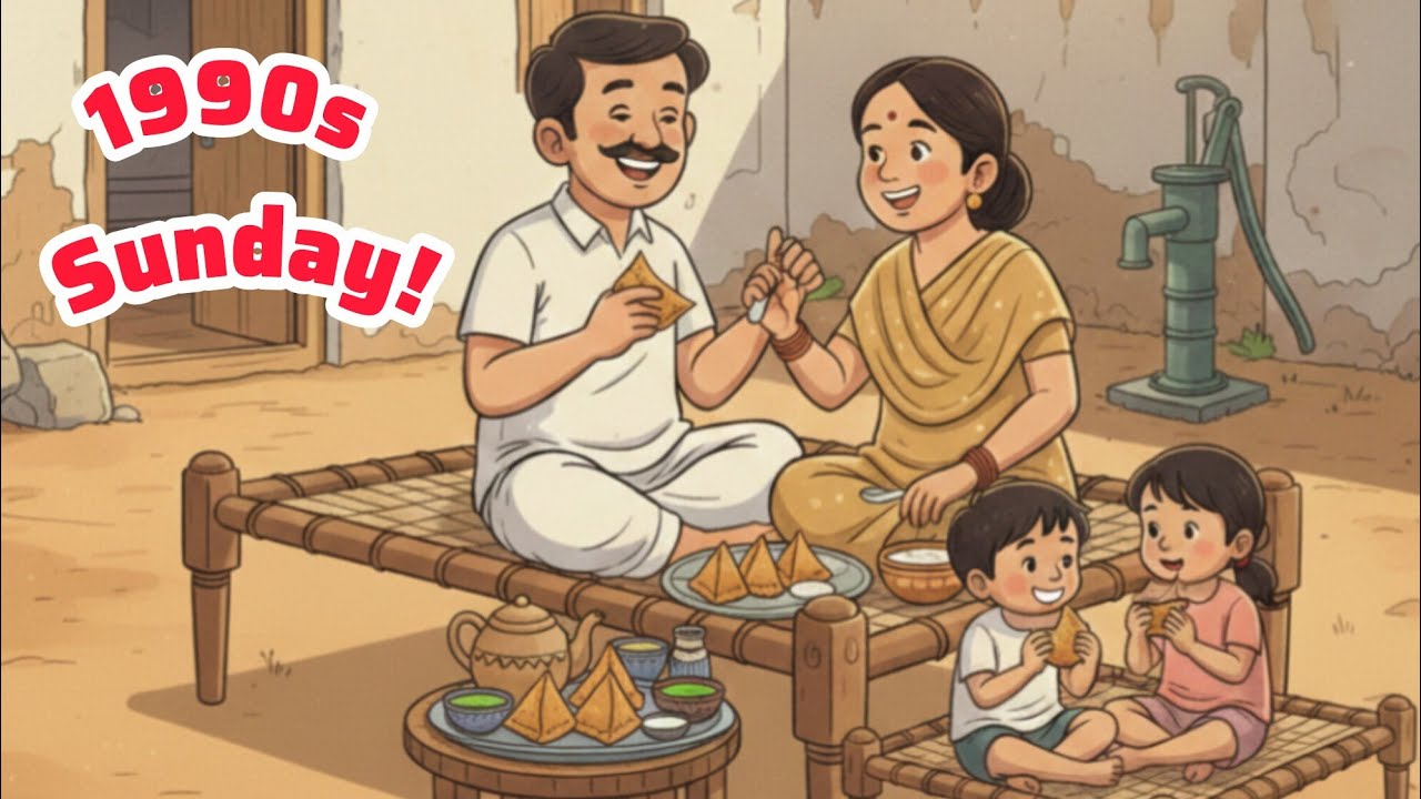 A Sunday in 1990s, simple Indian Childhood Village Life | Nostalgic Life Ghibli Animation