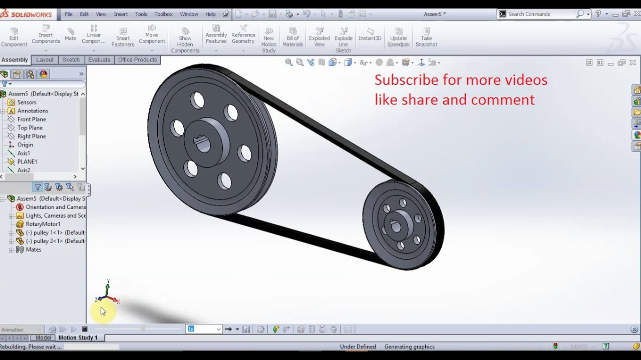 belt pulley design & motion study in solidworks | solidworks tutorial | 3D Design