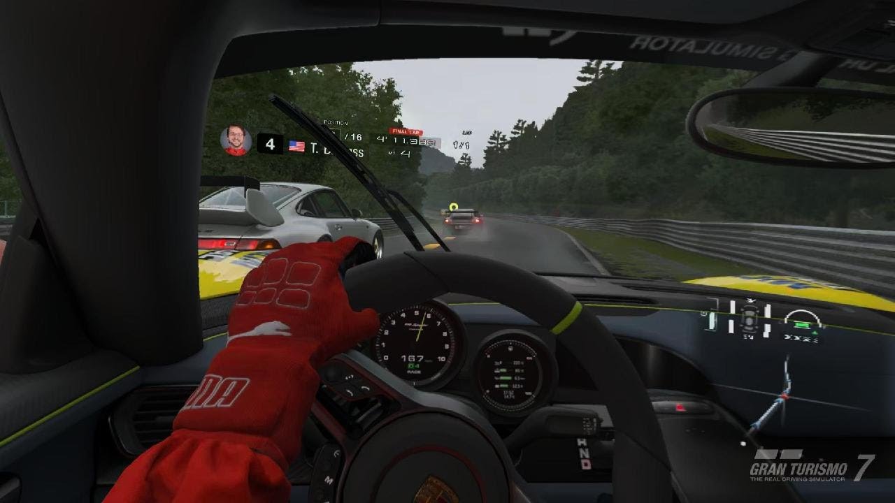 ＶＲとハンコンで楽しむＧＴ７　ポルシェでニュル北。雨が降ってきたのでリタイアしました。
