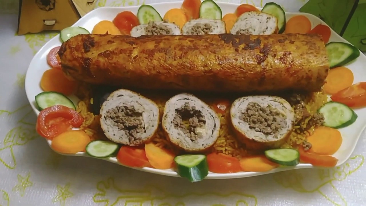 رول الدجاج محشي لحم مفروم 😋👍