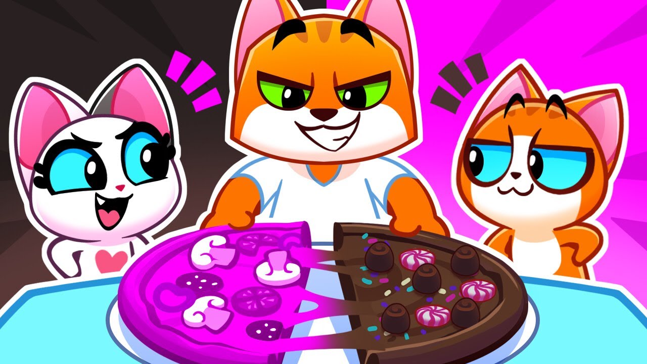 Pizza rosa VS negra |Compartir es bueno | Trabajo en equipo |Historias útiles para niños | Purr-Purr