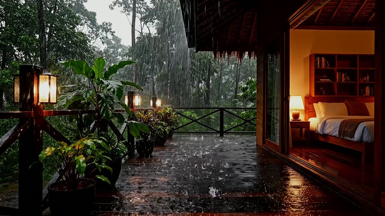 Gentle Night Rain Ambience for Deep Sleep and Peaceful Mind - Balcony Rain