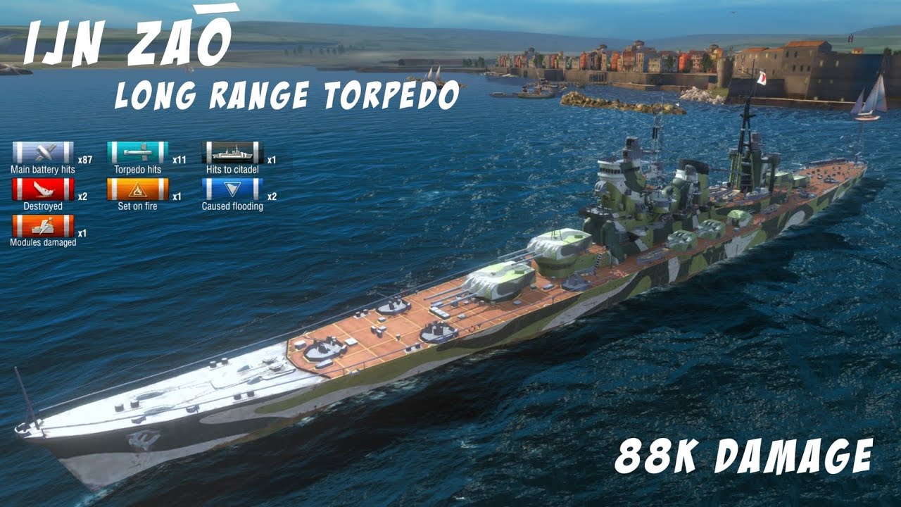 Zaō , Long Range Torpedo 88k damage | World of warships Blitz gameplay