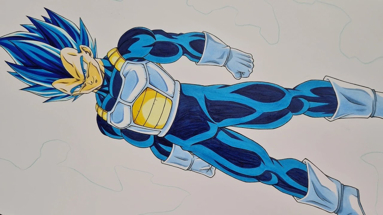 REAL TIME  Drawing VEGETA SSj Blue Evolution Full Body + Aura!