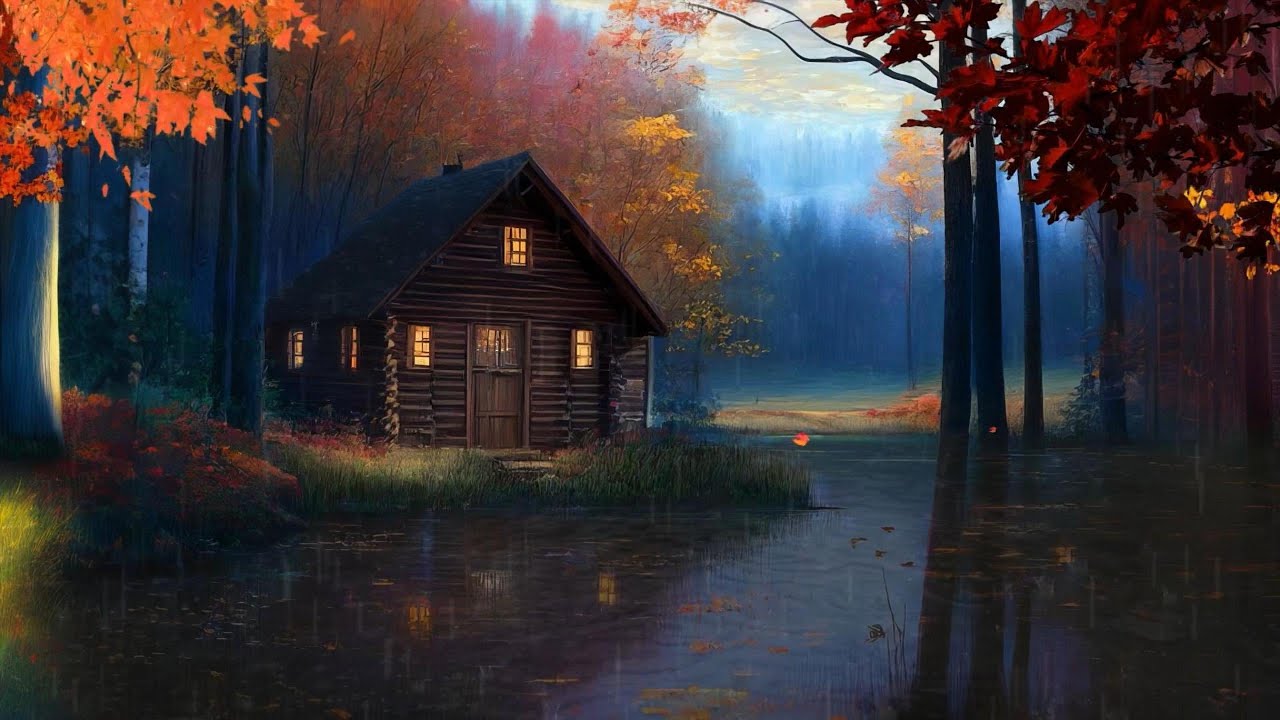 Rainy Autumn Night at a Cabin by the Lake | Dark Calm Ambience for Sleep