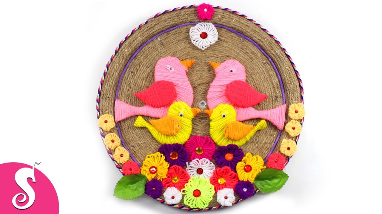 Woolen Sparrow Birds Wall SHOWPIECE from Waste Bucket Cover & JUTE | Wall Decorating Idea