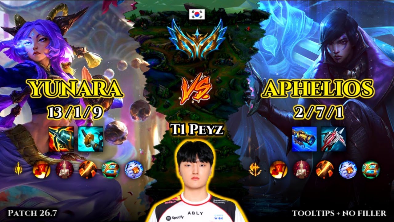 T1 Peyz | Yunara ADC vs Aphelios | Patch 26.7 | 2026-04-02 | KR CHALLENGER