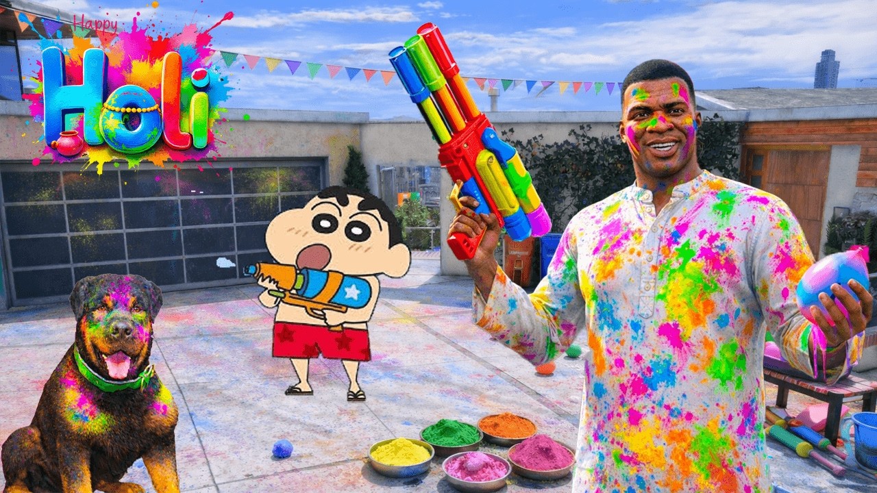 Franklin & Shinchan Pinchan Celebrating Holi In GTA 5 ! || SHINCHAN GTA 5 VIDEO