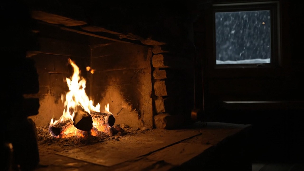 Close to the Fireplace During a Snowstorm 🔥 Crackling Fire & Wind Sounds for Deep Sleep