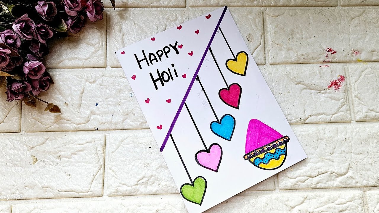 Holi greeting card making | How to make holi greeting card for school competition | Holi card ideas