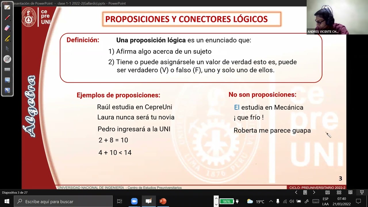 Algebra semana 1.1 LOGICA PROPOSICIONAL (Cepre-UNI 2022-2)