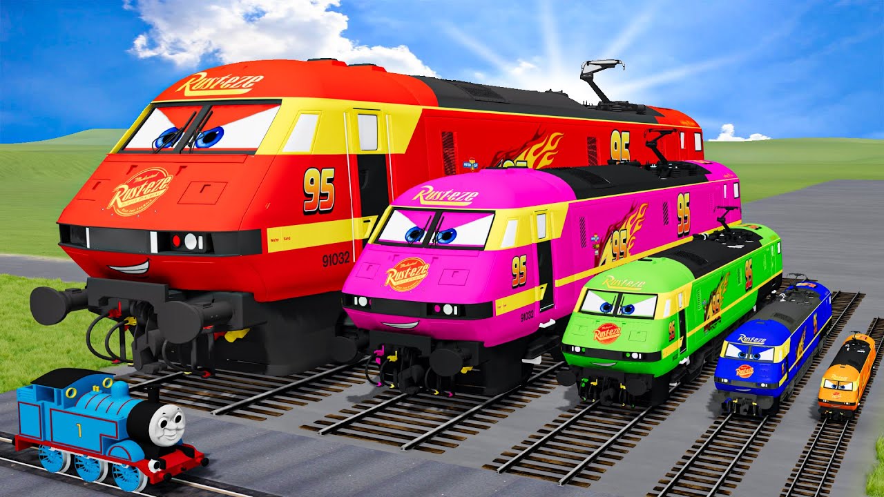 Big & Small Colors Trains Lightning Mcqueen vs Train | BeamNG.Drive