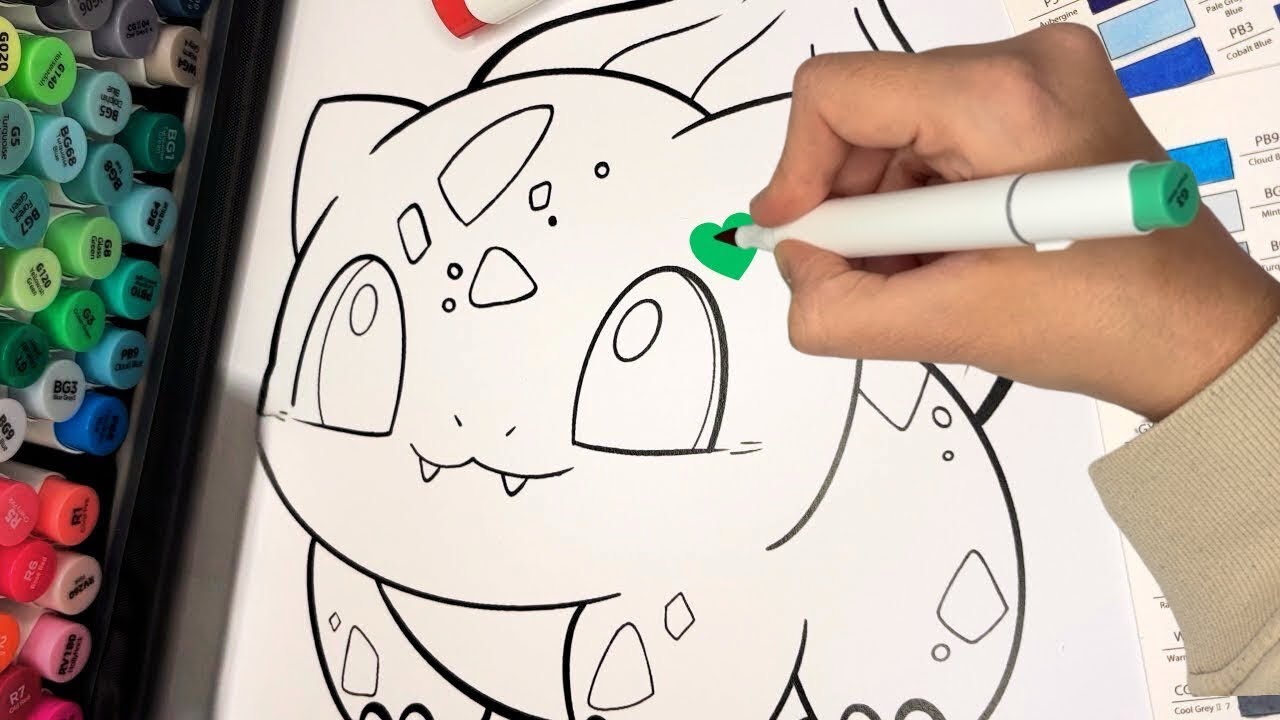 ASMR COLORING no talking Bulbasaur 🍃 Ohuhu markers