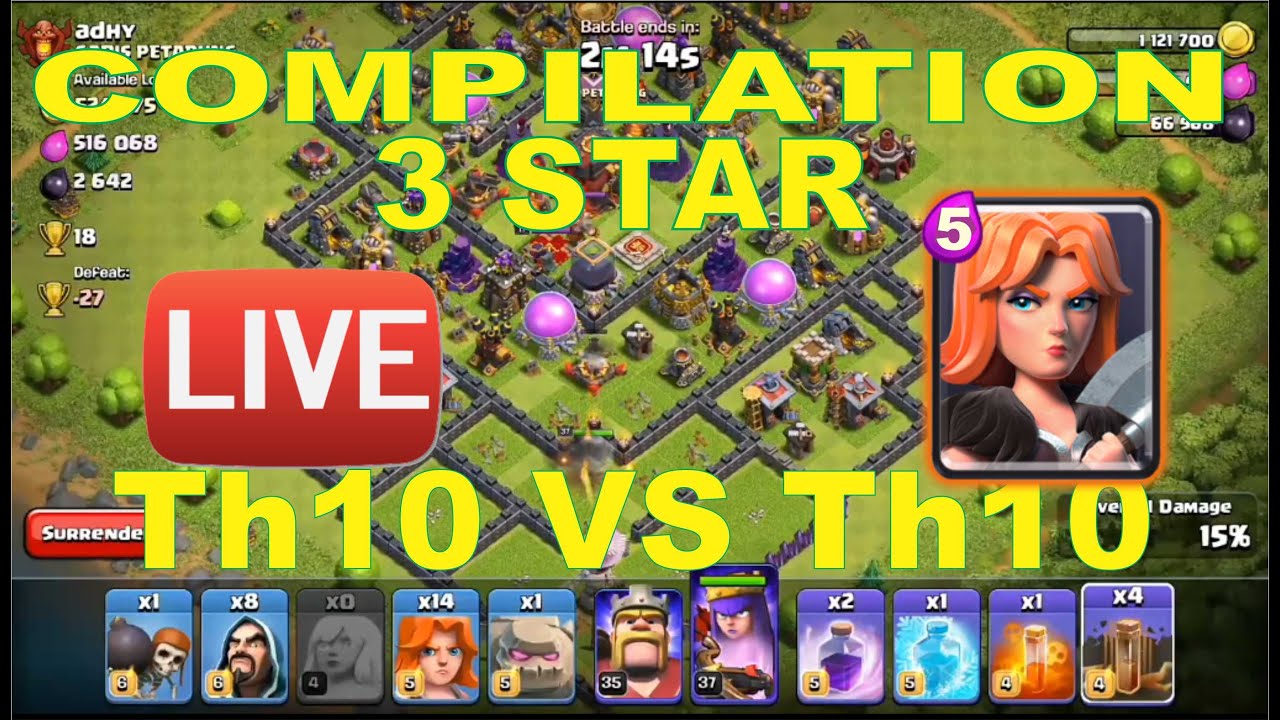 Champion League 3 Star Compilation Th10 VS Th10 Valkyrie Farming Attack Strategy