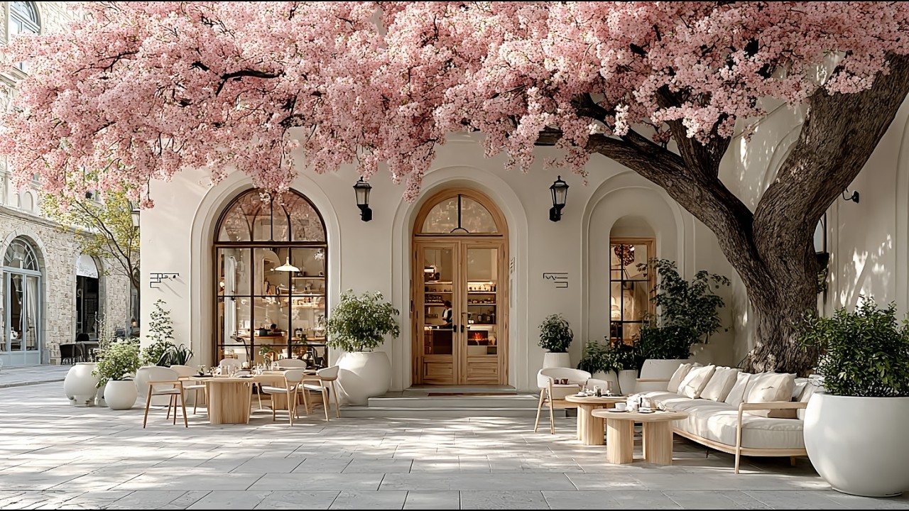 桜舞う、朝のひととき🌸 心が華やぐ街角カフェで自分を整える癒しのボサノバ | 作業用・勉強用・リラックス