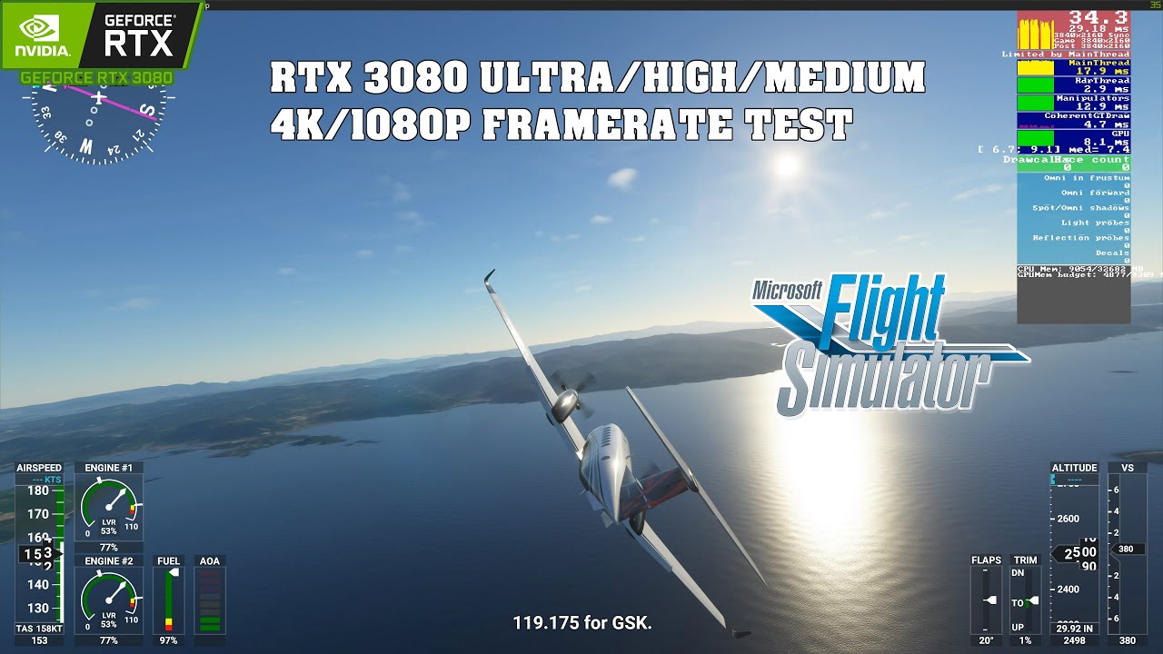 Microsoft Flight Simulator 2020 RTX 3080 4K Ultra framerate test