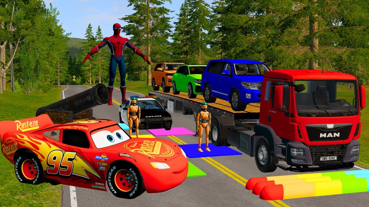 Flatbed Truck McQueen | Transportation with Truck - Pothole vs Car #39 | BeamNG.Drive Gameplay
