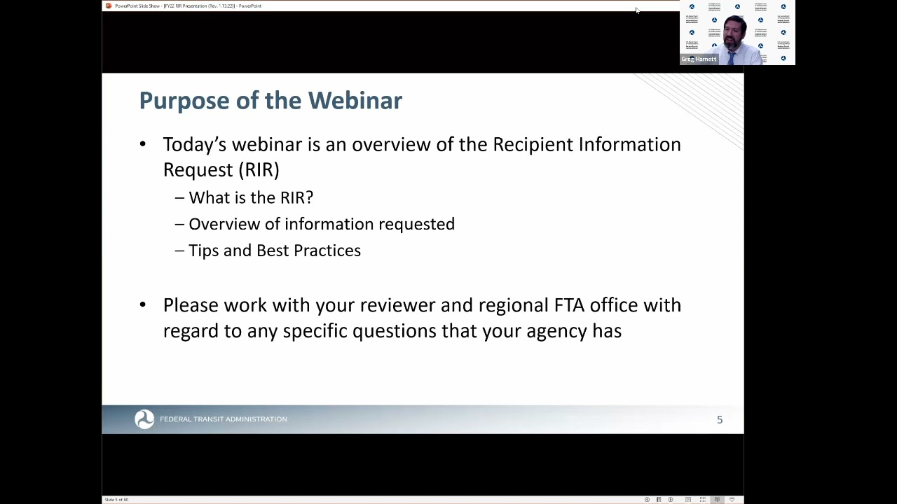 FTA Recipient Information Request Webinar #5