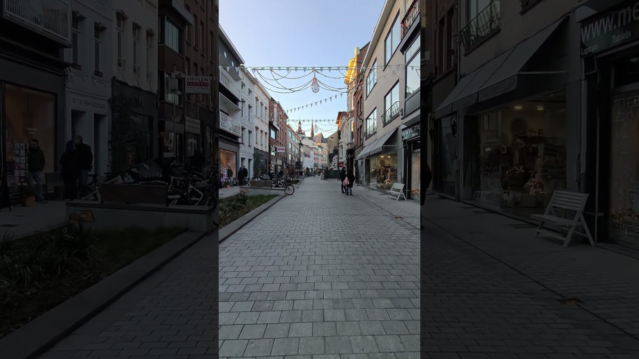 Walk on Onze-Lieve-Vrouwestraat, Mechelen, Belgium 