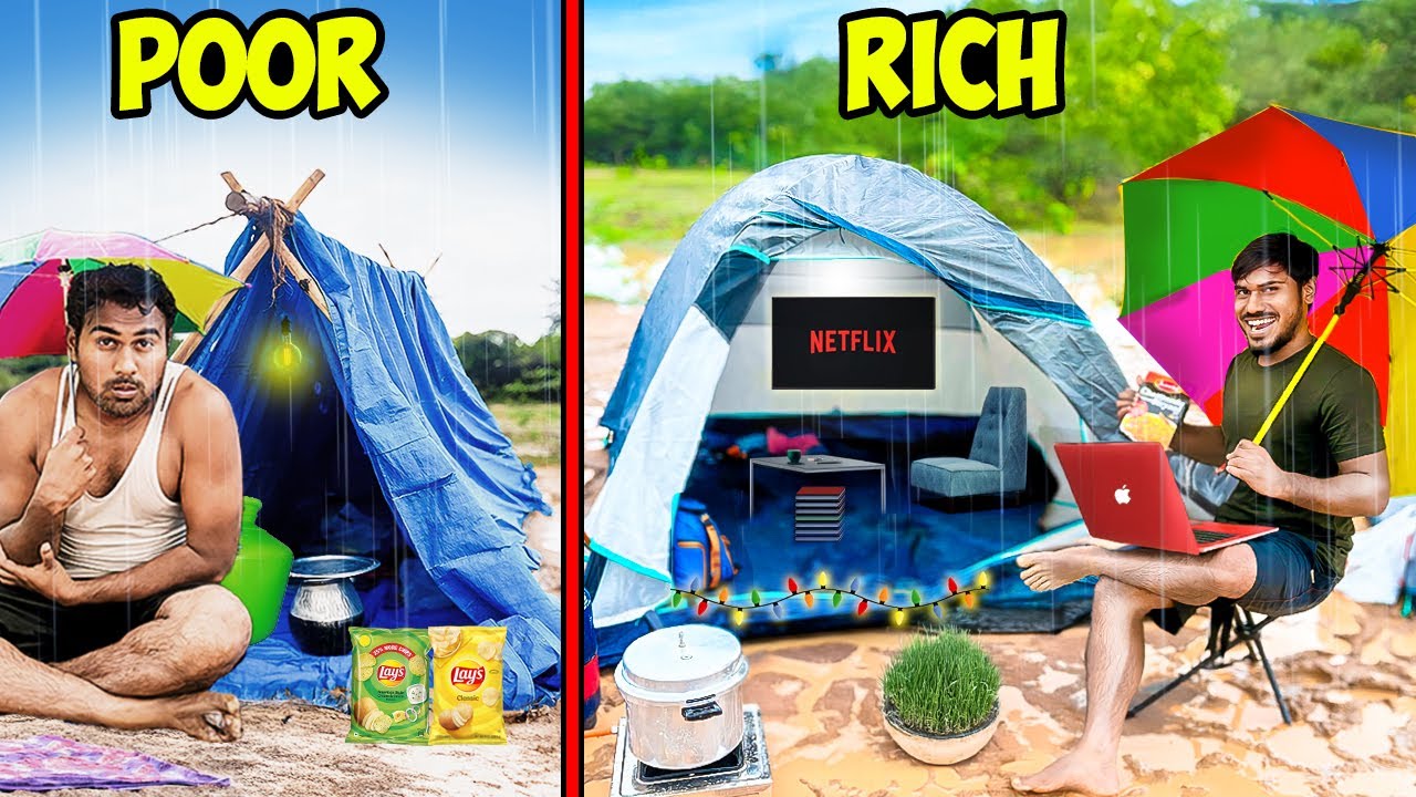 The Ultimate Rich Vs Poor Rain Camping Challenge | Mad Brothers