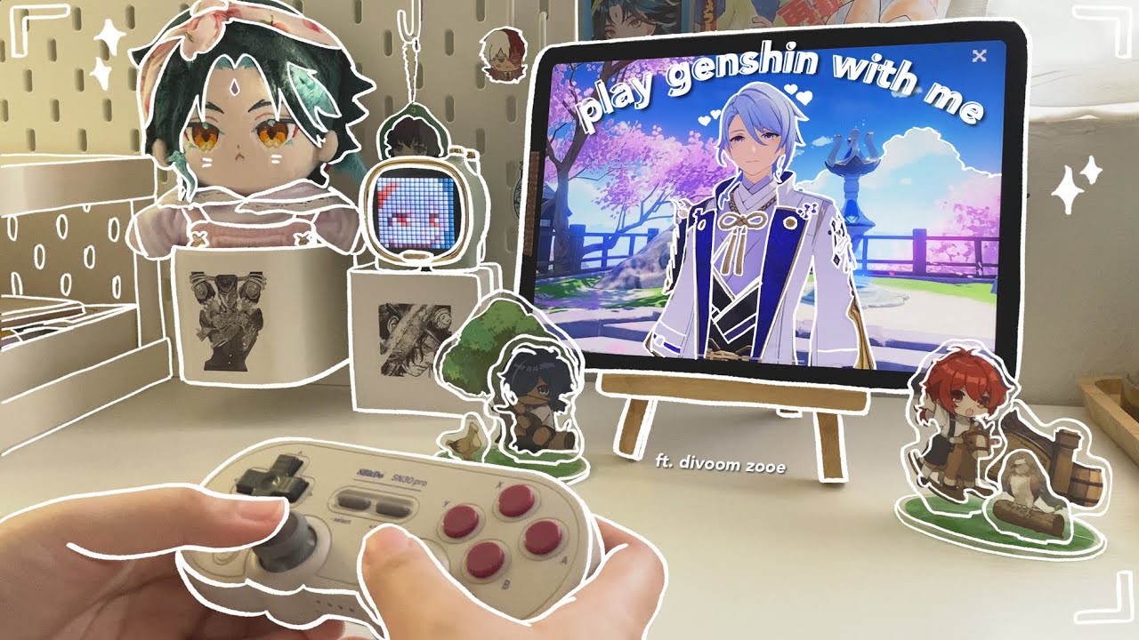 ☁️ playing genshin impact on a cozy morning, ipad setup & unboxing cute divoom products (kinda asmr)