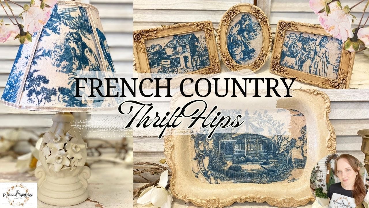 French Country Thrift Flips using Redesign Toile Decoupage Paper | Lamp Makeover | DIY Art