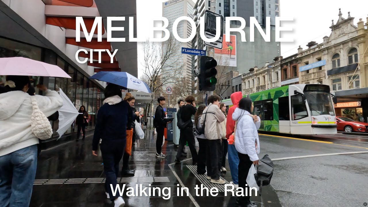 Melbourne Australia Walking in the Rain in Winter August 2023