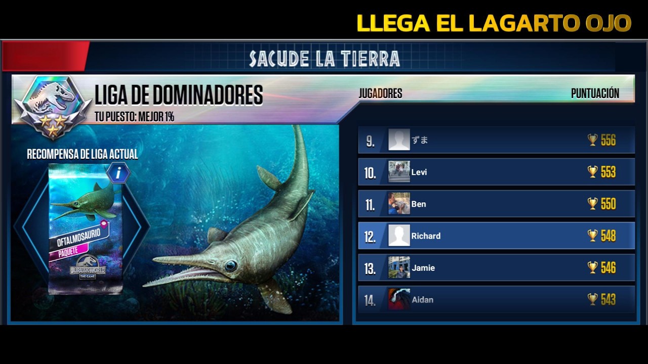 En directo: Peleas de dinosaurios PVP, Torneo OFTALMOSAURIO; Jurassic World The Game