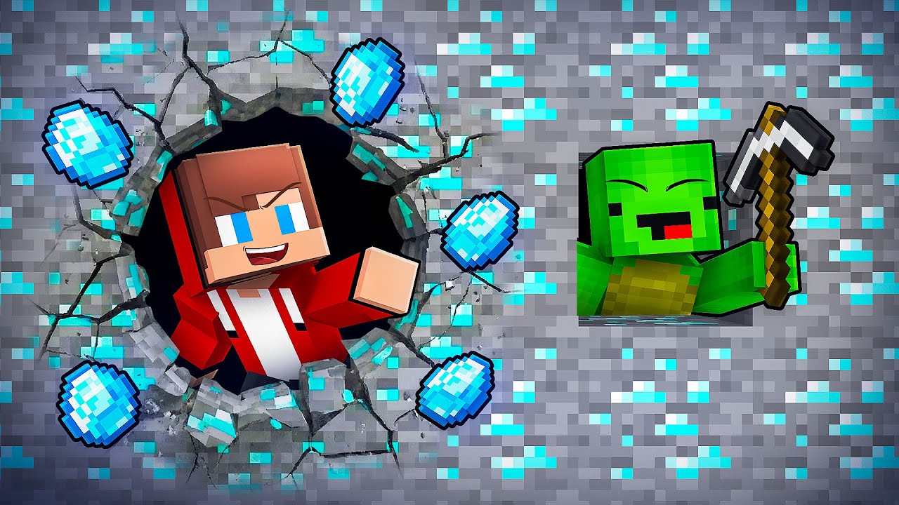 JJ and Mikey: DIAMOND MINE BATTLE in Minecraft - Maizen