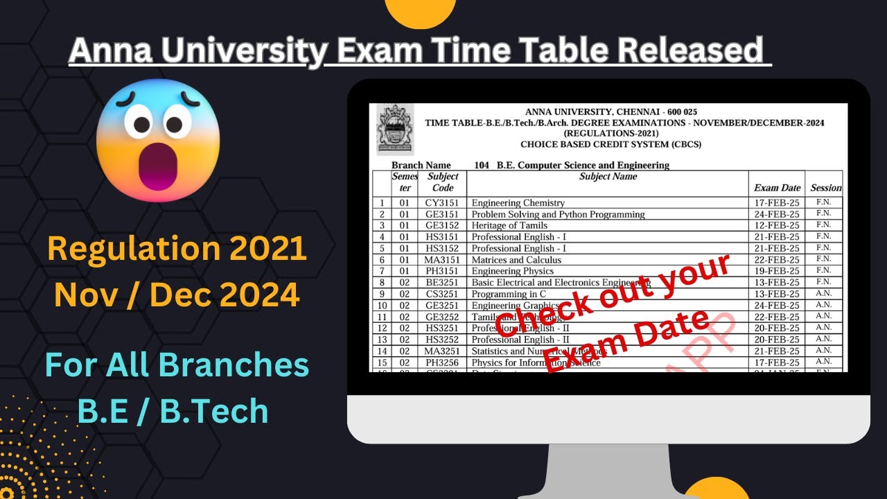 Anna University ND 2024 Exam Time Table   Released! | Regulation 2021 | Non-Autonomous Colleges