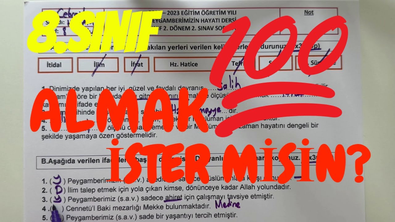 8. Sınıf Peygamberimizin Hayatı 2. Dönem 2. Yazılı Soruları