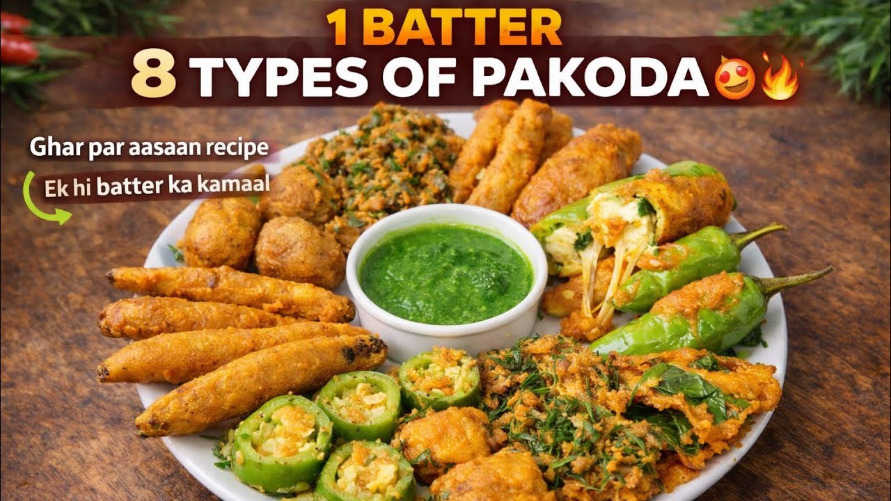 Sirf 1 Besan Batter Se 8 Super Crispy Pakode! 😱🔥 | Perfect Rainy Snack #video #food #recipe