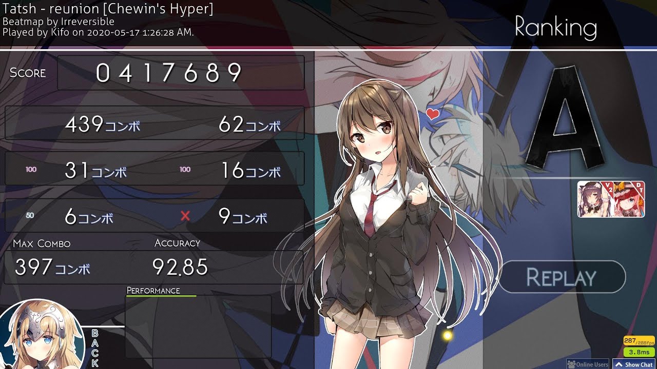 osu! | 276 BPM A RANK PASS | Tatsh - reunion [Chewin's Hyper] +DT