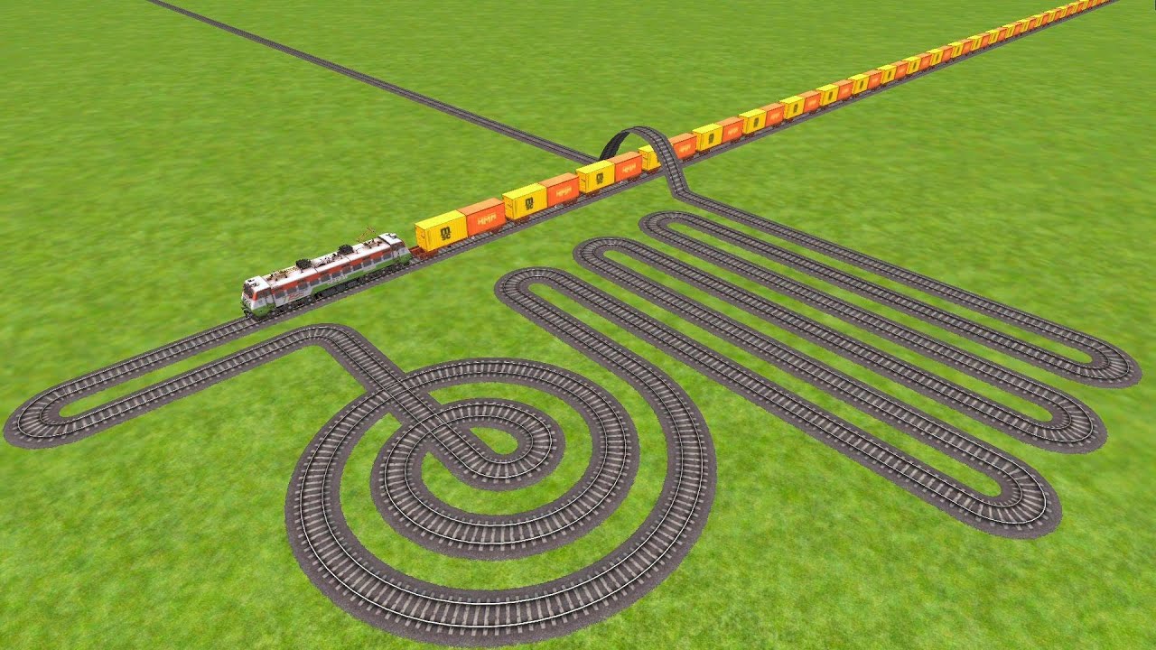 TRAINS PASSING BY ROUND CIRCLE & ZIG ZAG CURVED BRANCHED FORKED TRACKS ||train simulator 