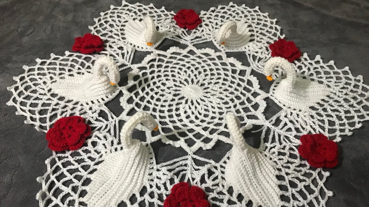 Crochet Swan Tablecloth  Part 3 #crochethook #crochet #crochetart #wool #design