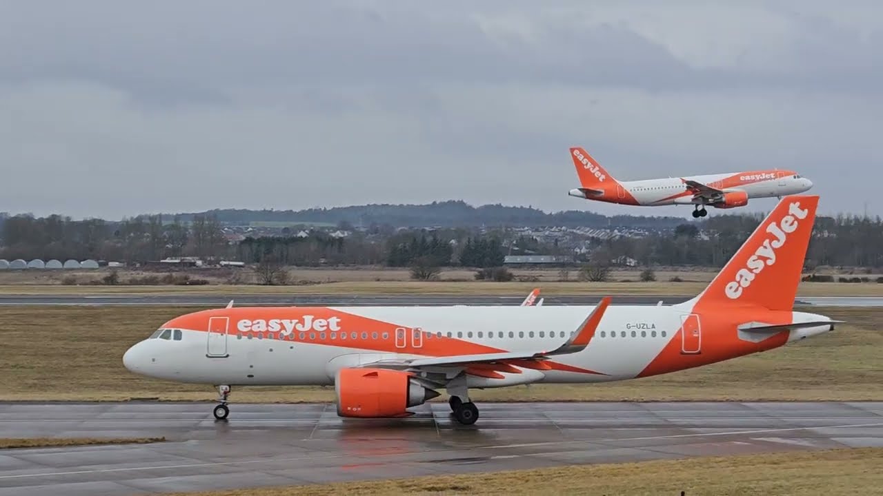 One in one out, easyJet A320-214 G-EZUT arriving & A320-251N G-UZLA departing EDI 