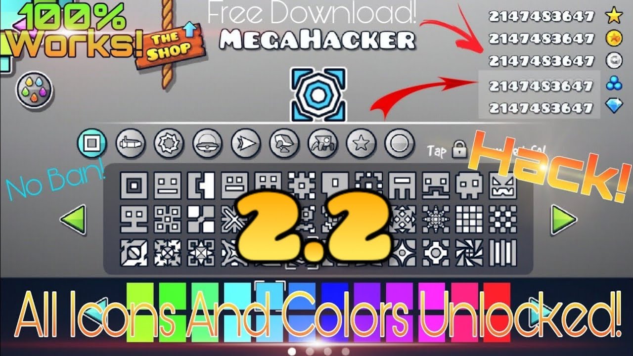 Geometry Dash Unlock All Icons, Unlimited Orbs, Diamonds, Coins, Stars | GD 2.207 Free