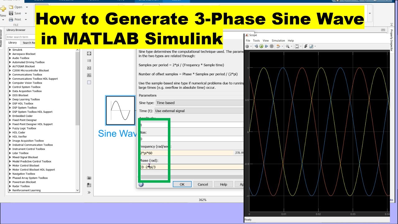 How to Generate 3-Phase Sine Wave in Simulink | Step-by-Step MATLAB Tutorial