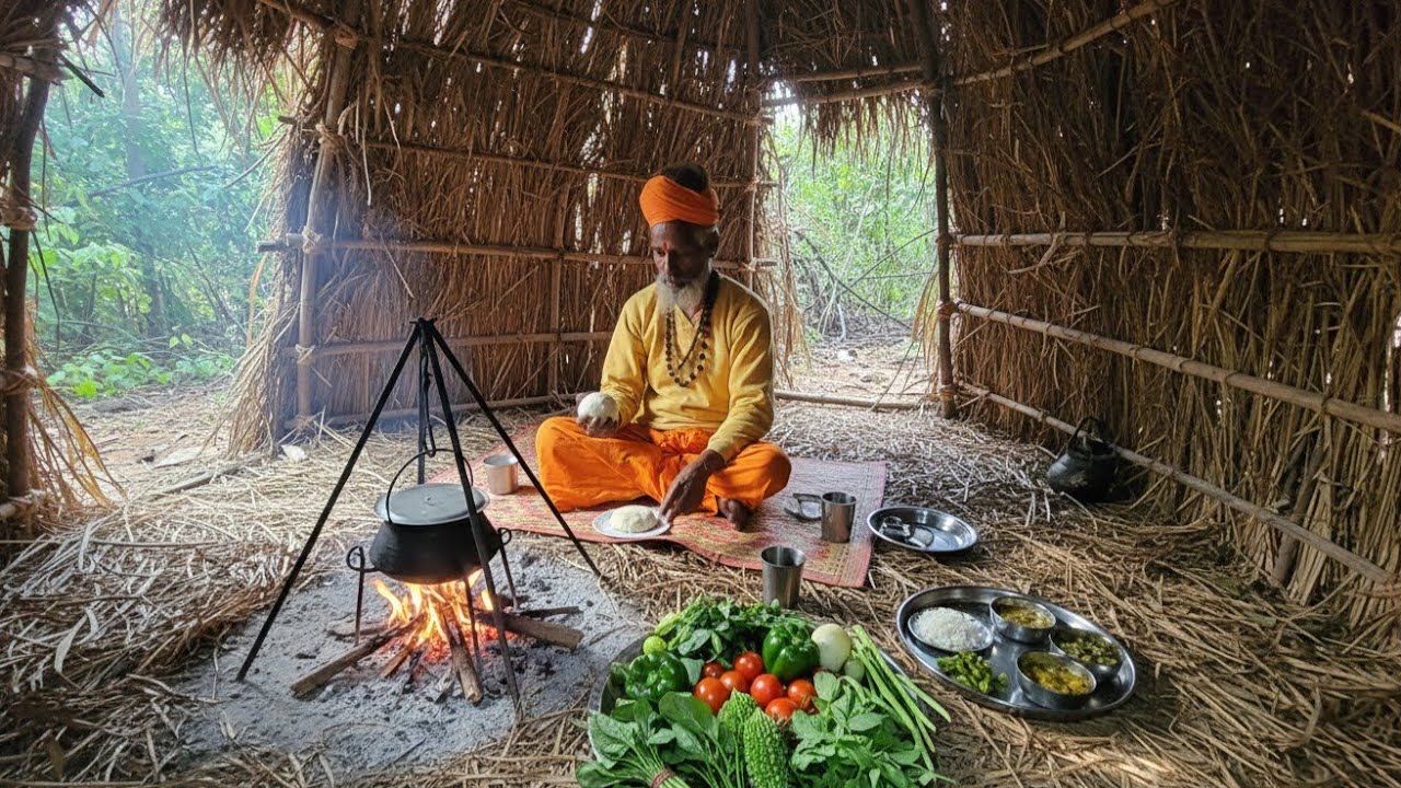जंगली कुटिया में नांगा संत श्री हलचलगिरी महाराज जी की विशेष दम आलू की प्रसादी 